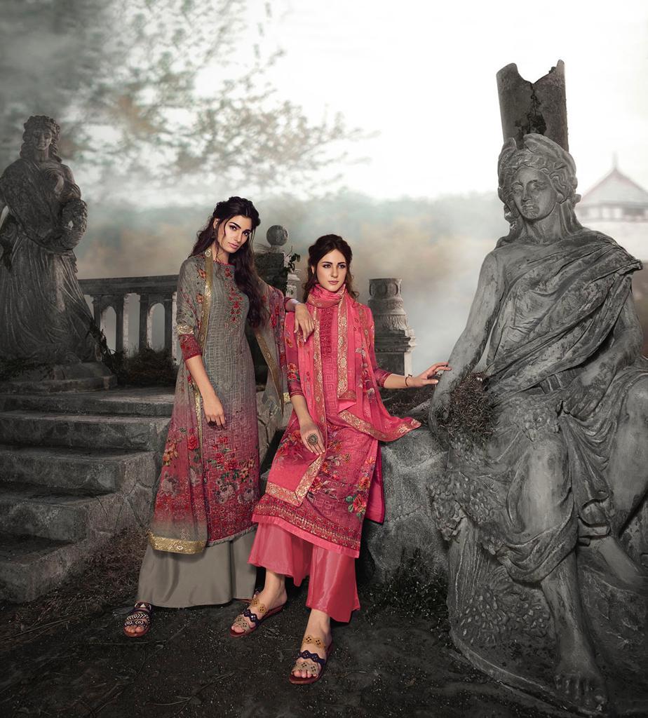 GLOSSY ROYAL TALE BY SIMAR NATURAL CRAPE EMBROIDERY DRESS MATERIALS DESIGNS