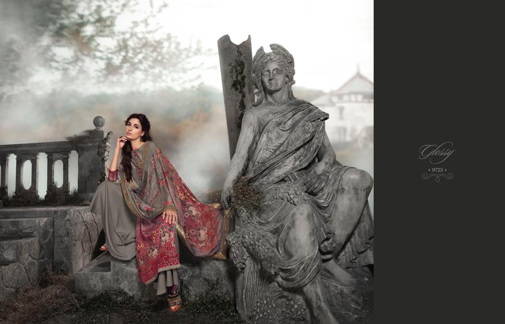 GLOSSY ROYAL TALE BY SIMAR NATURAL CRAPE EMBROIDERY DRESS MATERIALS DESIGNS