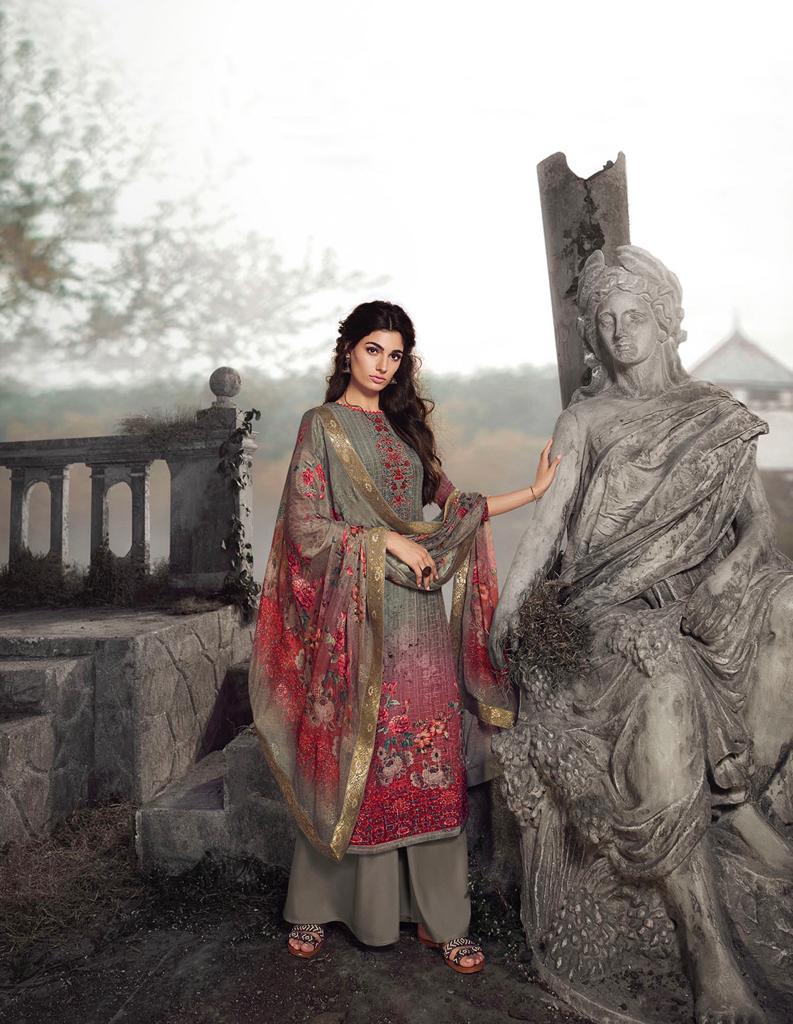 GLOSSY ROYAL TALE BY SIMAR NATURAL CRAPE EMBROIDERY DRESS MATERIALS DESIGNS