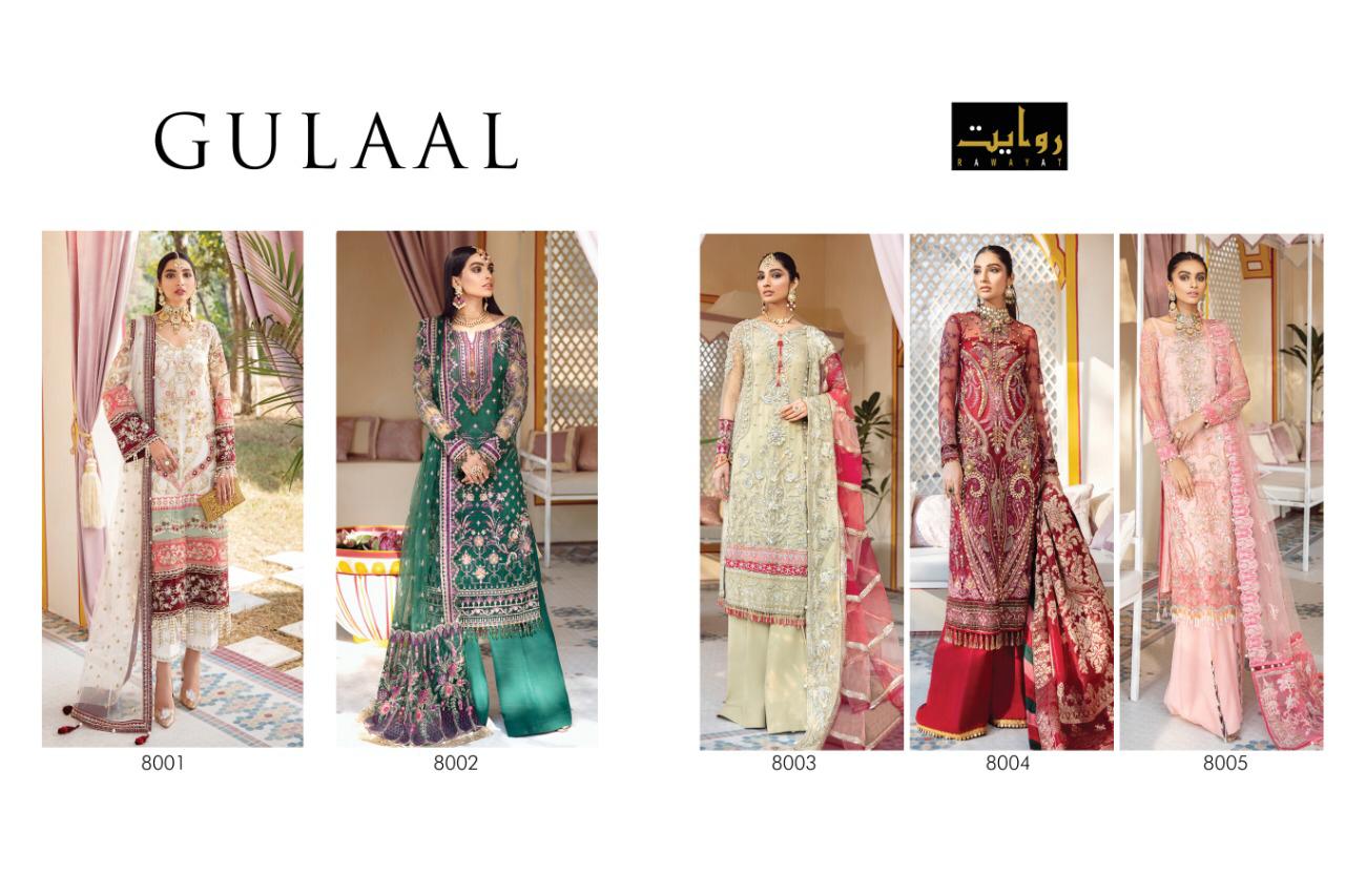 GULAAL BY RAWAYAT EMBROIDERED NET BRANDED EXCLUSIVE TRENDING SERIES OF PAKISTANI SALWAR SUITS