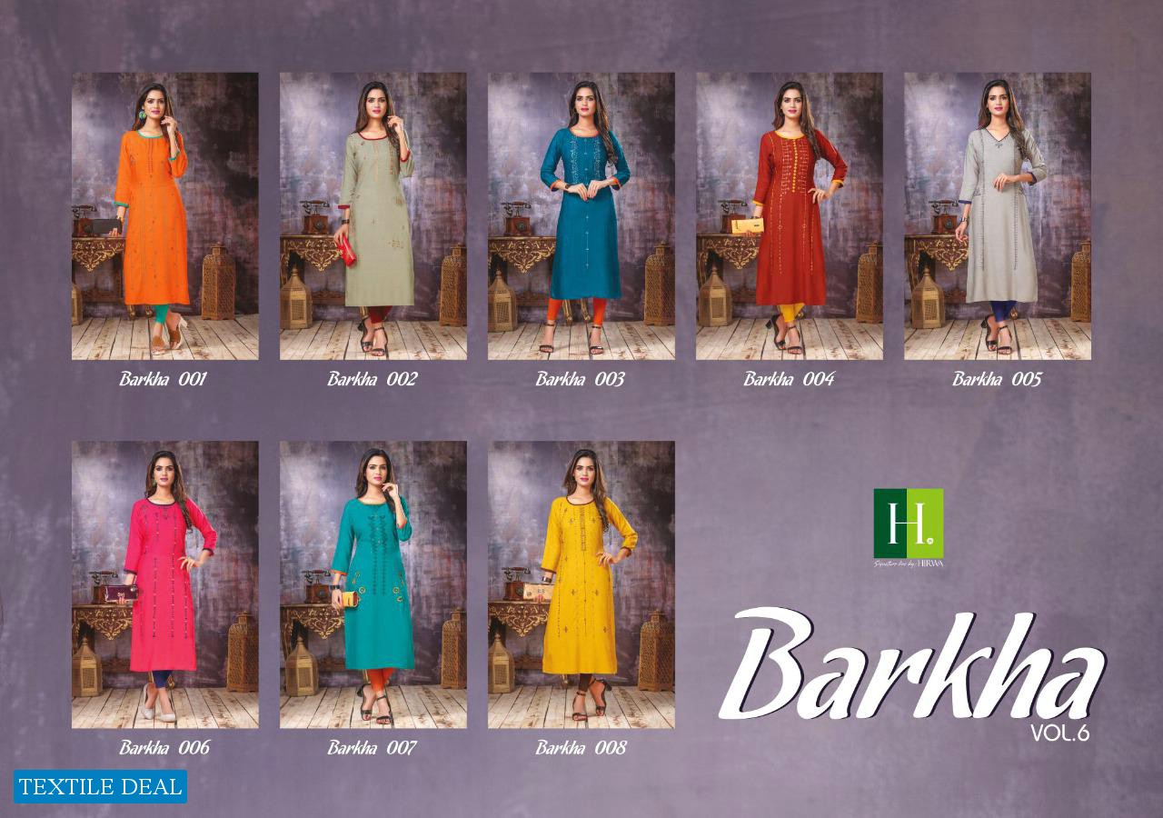 HIRWA PRESENT BARKHA VOL 6 RAYON SIMPLE SOBAR UNIQUE KURTI WHOLESALER