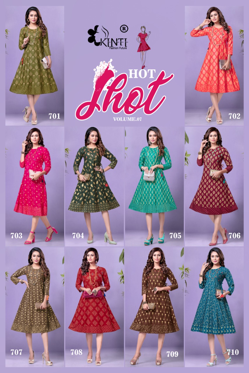 HOT SHOT VOL 7 BY KINTI RAYON SLUB LATEST CASUAL WEAR KURTI AT LOWEST RATE