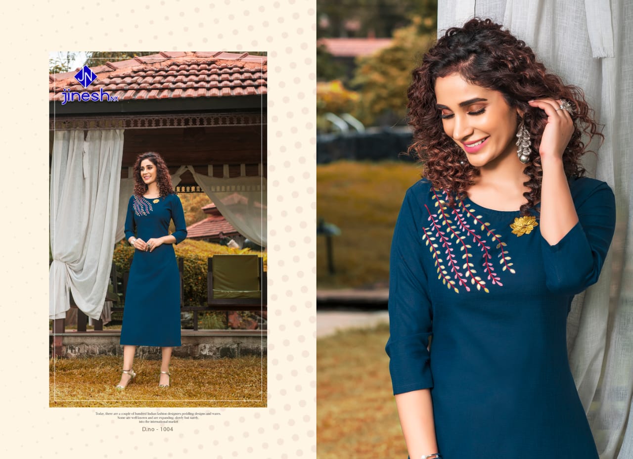 JINESH NX AASHIQUI PLUS VOL 1 ROOBY SLUB FORMAL WEAR KURTI AT CHEAPEST PRICE