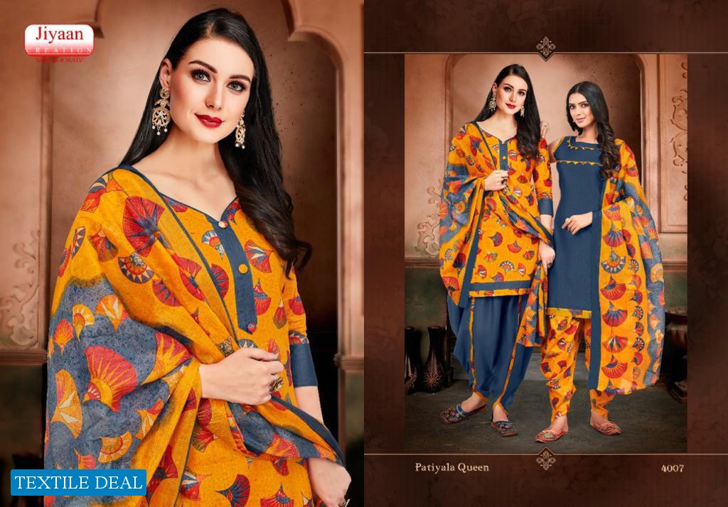 Jiyaan Patiyala Queen Vol-4 Wholesale Printed Dress Material