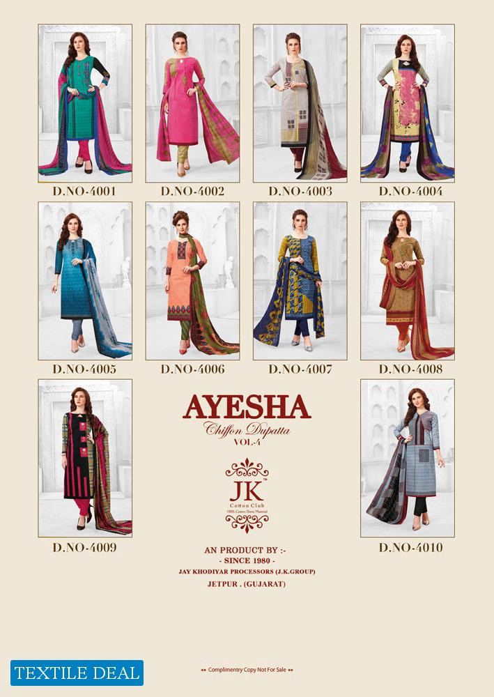 Jk Ayesha Vol-4 Wholesale Shopping Printed Dress Material