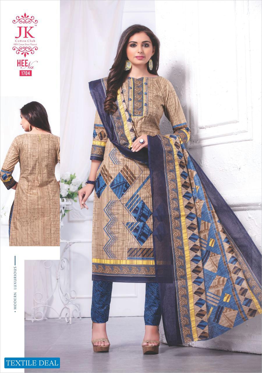 Jk Heena Vol-17 Wholesale Cotton printed Dress Material
