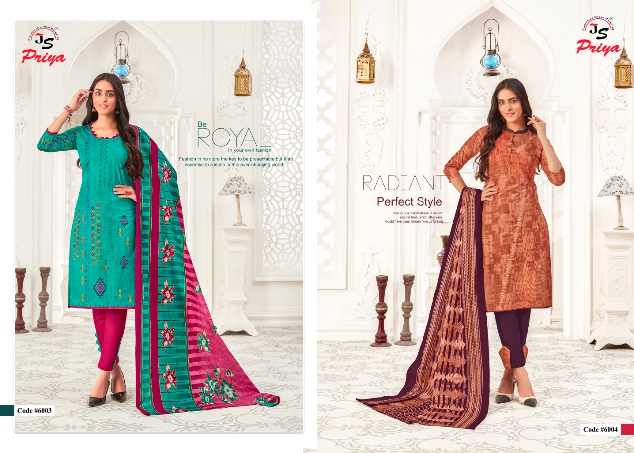 Js priya priyalaxmi Vol-6 Wholesale Printed Formal Dress Material