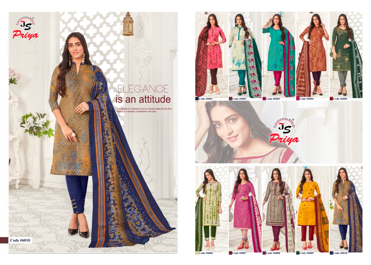 Js priya priyalaxmi Vol-6 Wholesale Printed Formal Dress Material