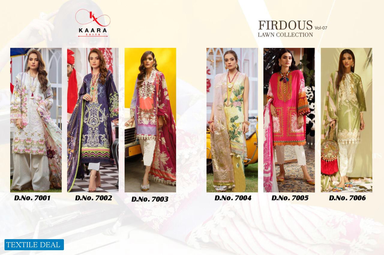 KAARA FIRDOUS LAWN VOL 7 COTTON EMBROIDERY SUMMER WEAR PAKISTANI SUITS
