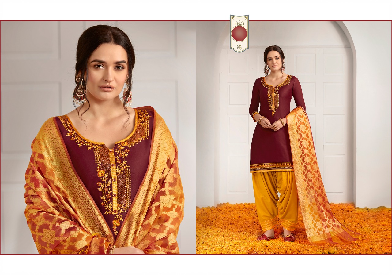 KALAROOP SUNHERI BY PATIALA JAM SILK READYMADE SALWAR KAMEEZ BY KAJREE