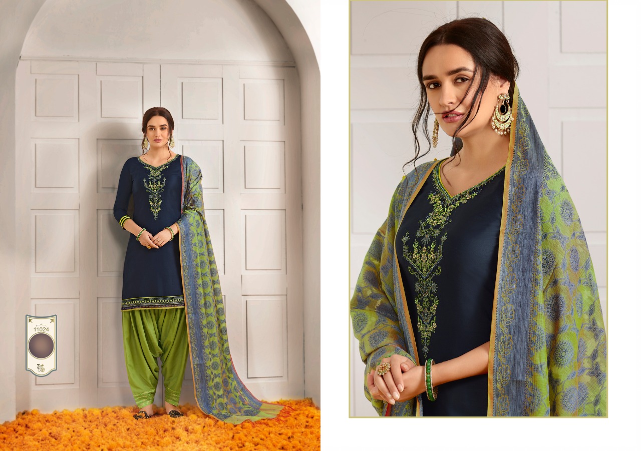 KALAROOP SUNHERI BY PATIALA JAM SILK READYMADE SALWAR KAMEEZ BY KAJREE