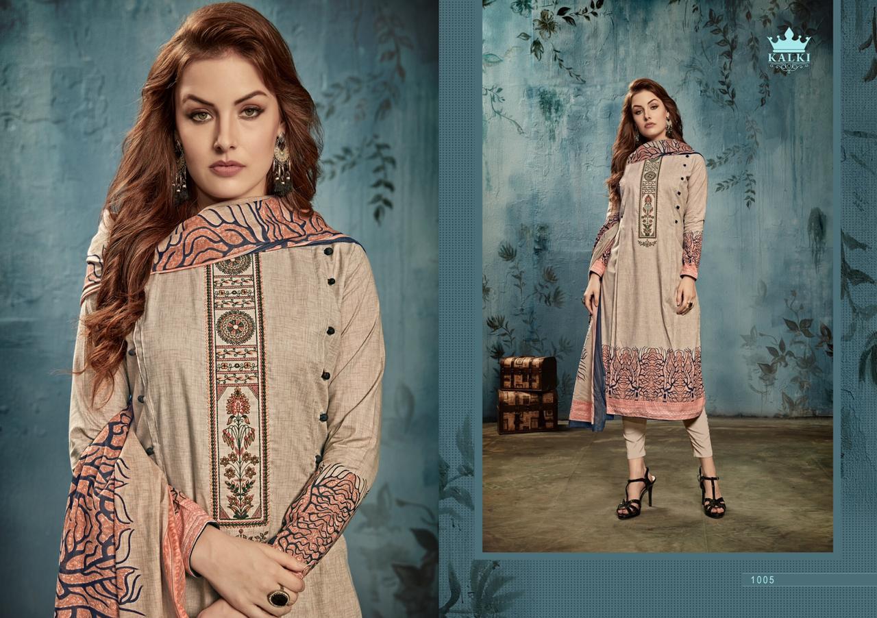 KALKI ROZAAN LAWN COTTON PRINT WORK SUITS WHOLESALE