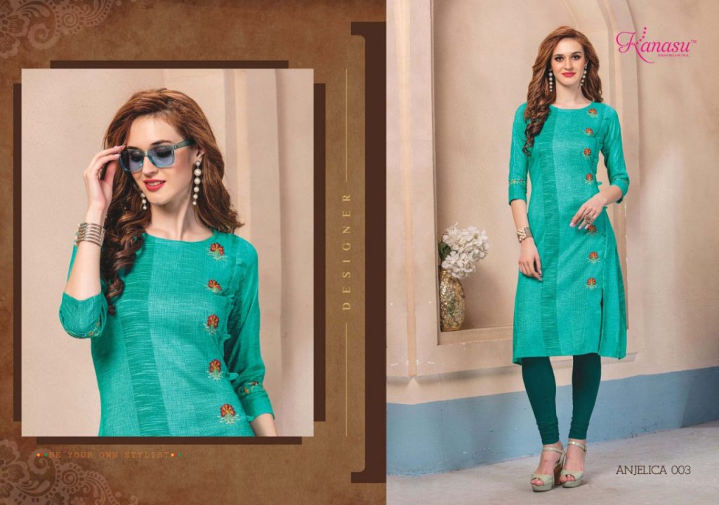 KANASU ANJELICA COTTON CASUAL WEAR KURTI WITH WORK PATTERN