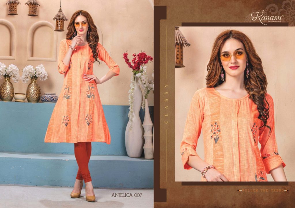 KANASU ANJELICA COTTON CASUAL WEAR KURTI WITH WORK PATTERN