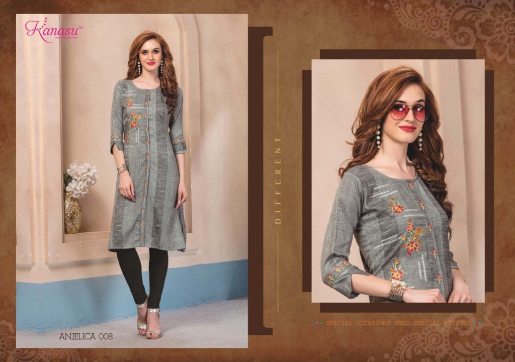 KANASU ANJELICA COTTON CASUAL WEAR KURTI WITH WORK PATTERN