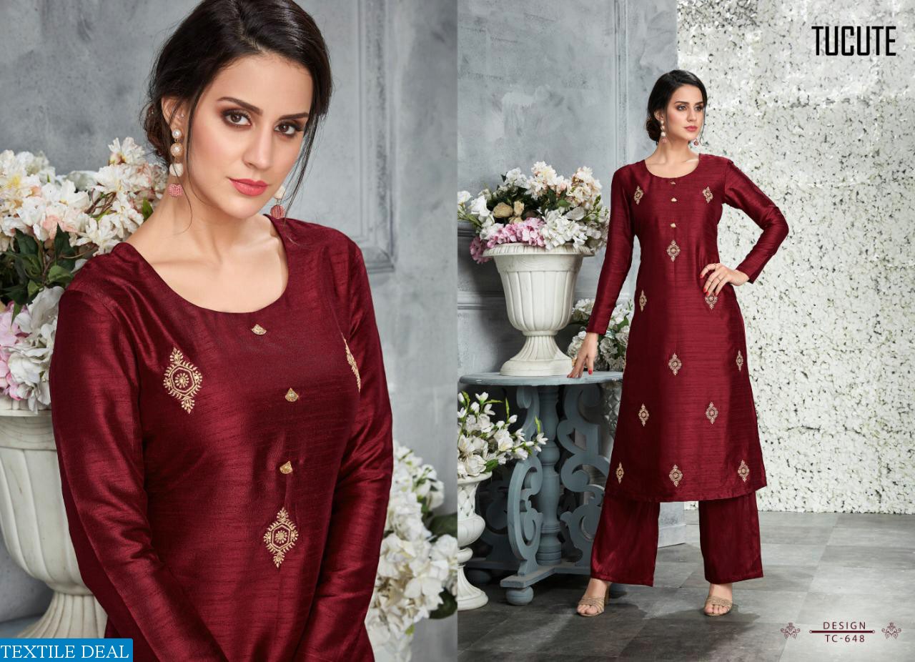 KARMA TUCUTE 648-656 SERIES PURE SILK EMBROIDERED TOP AND PURE SILK PLAZZO