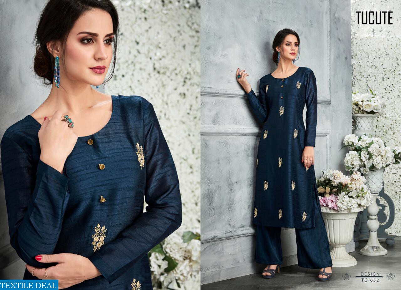 KARMA TUCUTE 648-656 SERIES PURE SILK EMBROIDERED TOP AND PURE SILK PLAZZO