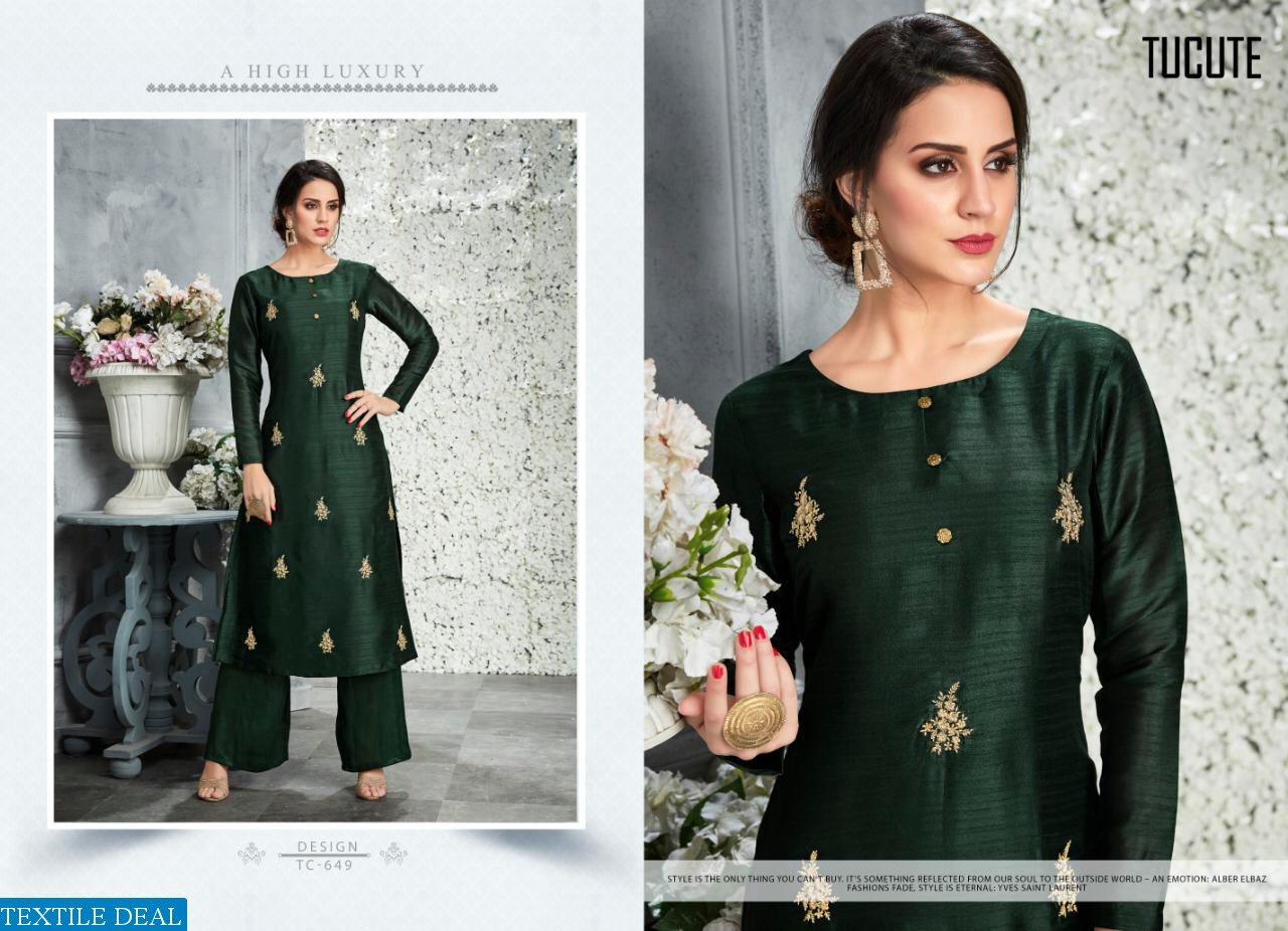 KARMA TUCUTE 648-656 SERIES PURE SILK EMBROIDERED TOP AND PURE SILK PLAZZO