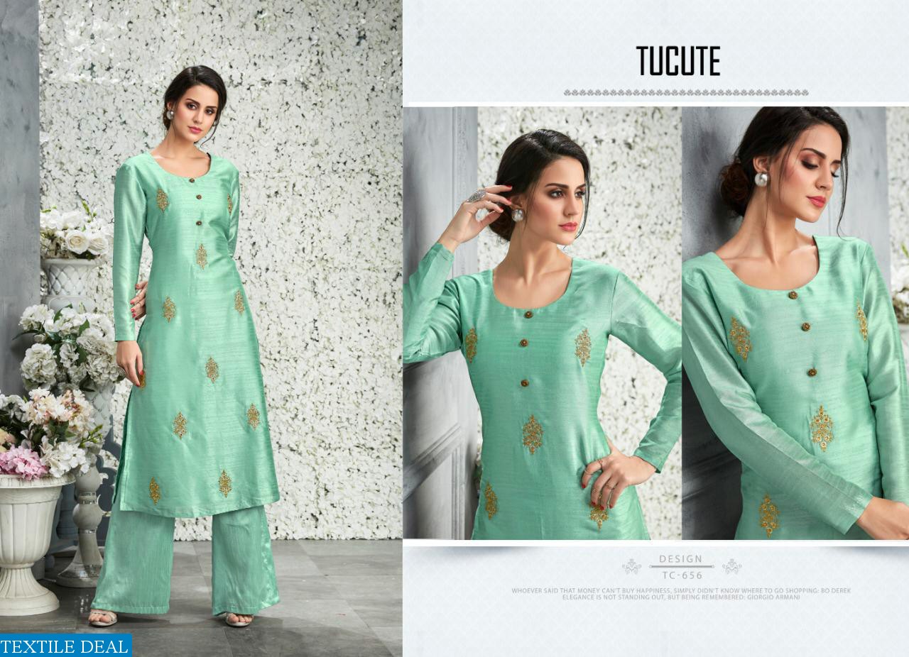 KARMA TUCUTE 648-656 SERIES PURE SILK EMBROIDERED TOP AND PURE SILK PLAZZO