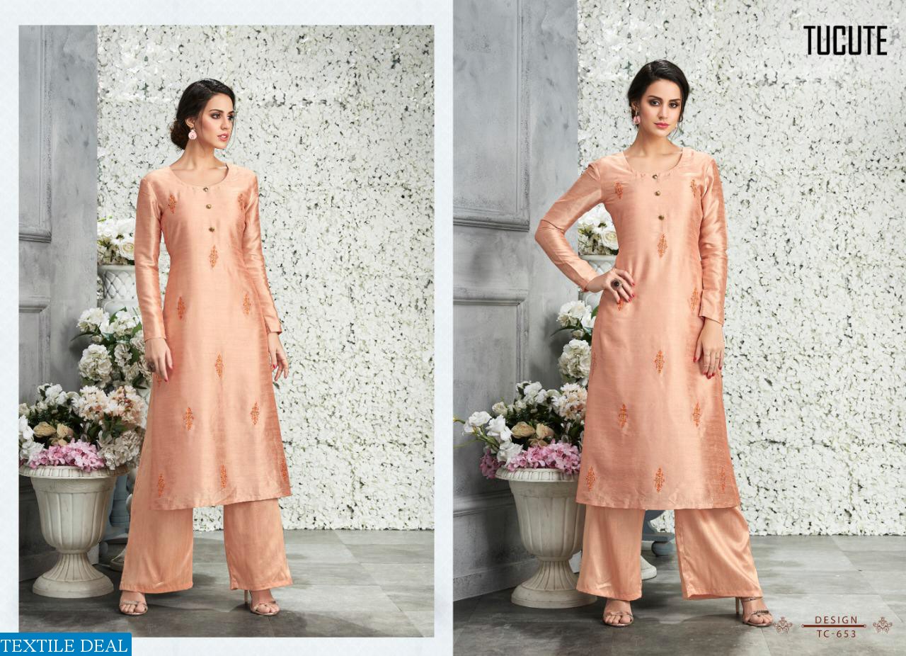 KARMA TUCUTE 648-656 SERIES PURE SILK EMBROIDERED TOP AND PURE SILK PLAZZO