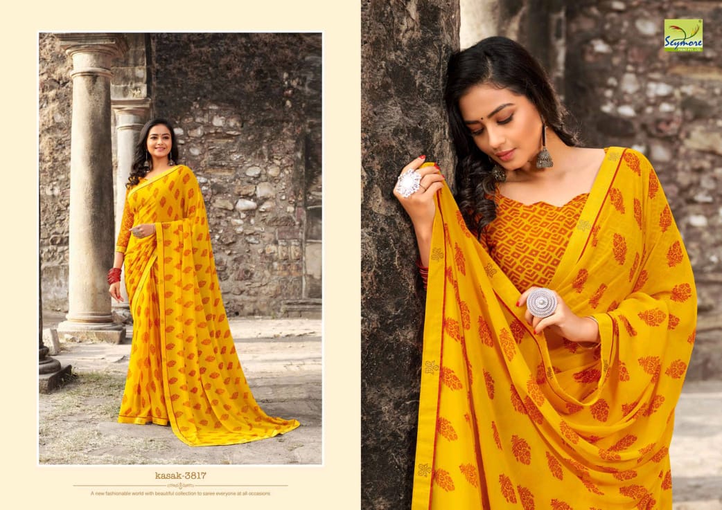 KASAK BY SEYMORE PRINTS HEAVY GEORGETTE WITH FANCY BORDER PRINTED SAREE TRADER