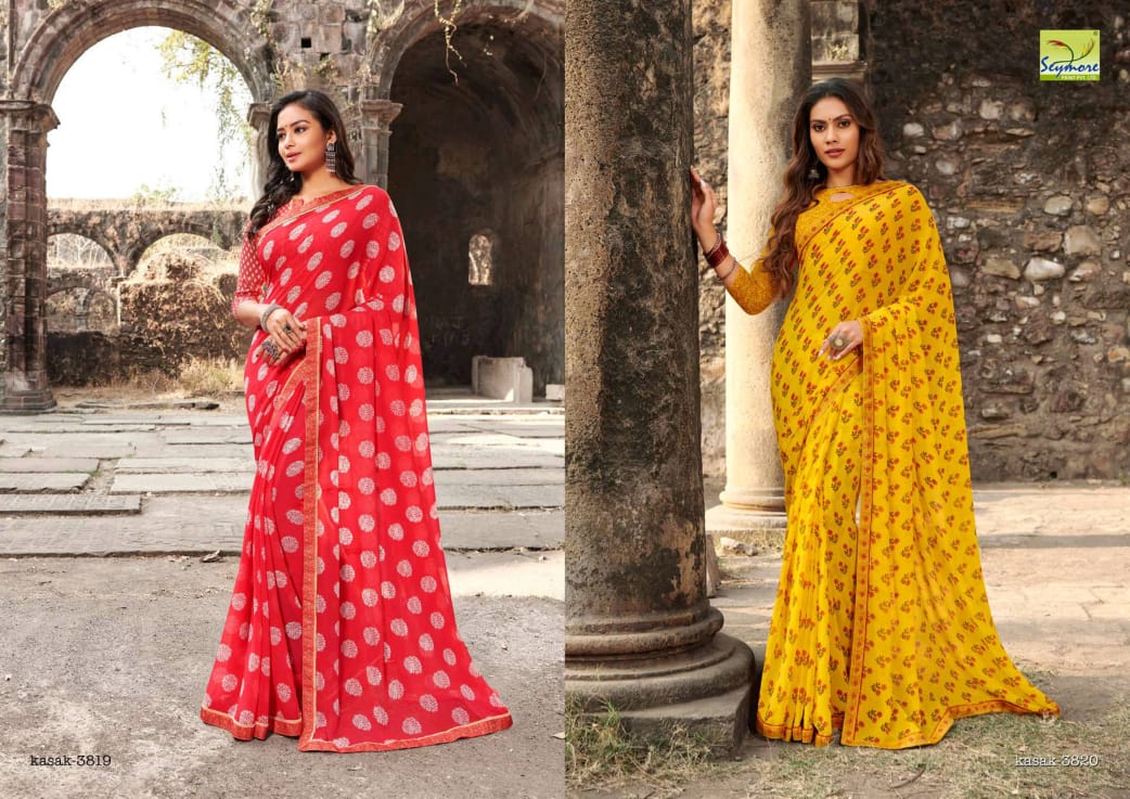 KASAK BY SEYMORE PRINTS HEAVY GEORGETTE WITH FANCY BORDER PRINTED SAREE TRADER