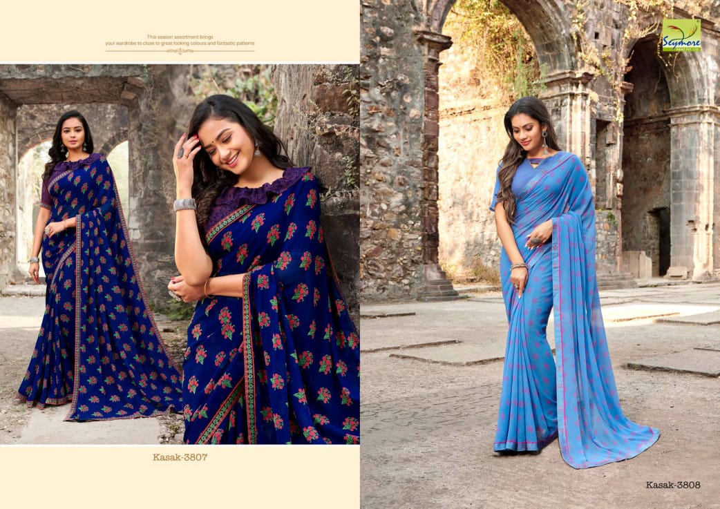 KASAK BY SEYMORE PRINTS HEAVY GEORGETTE WITH FANCY BORDER PRINTED SAREE TRADER