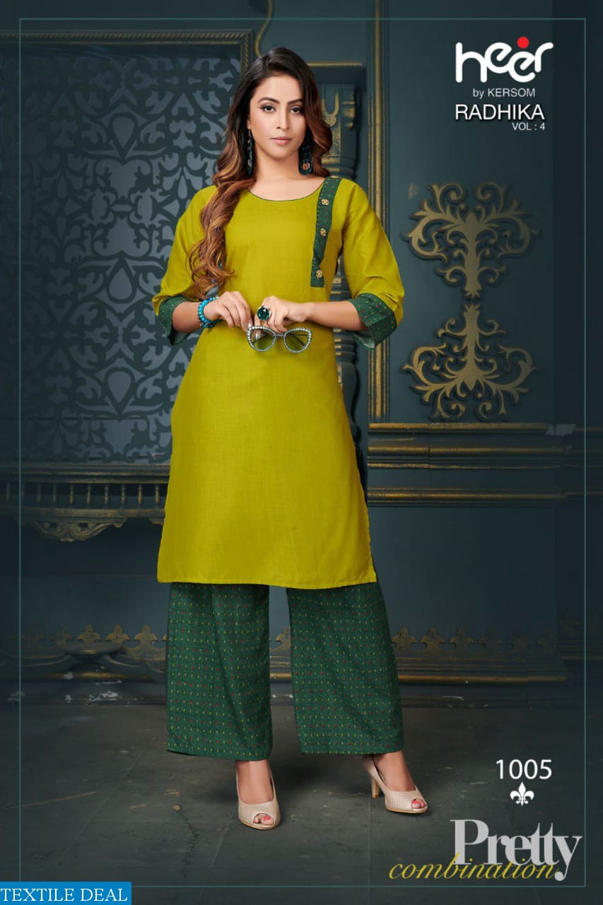 KERSOM HEER RADHIKA VOL 4 COTTON KURTI WITH PLAZZO WHOLESALE PRICE