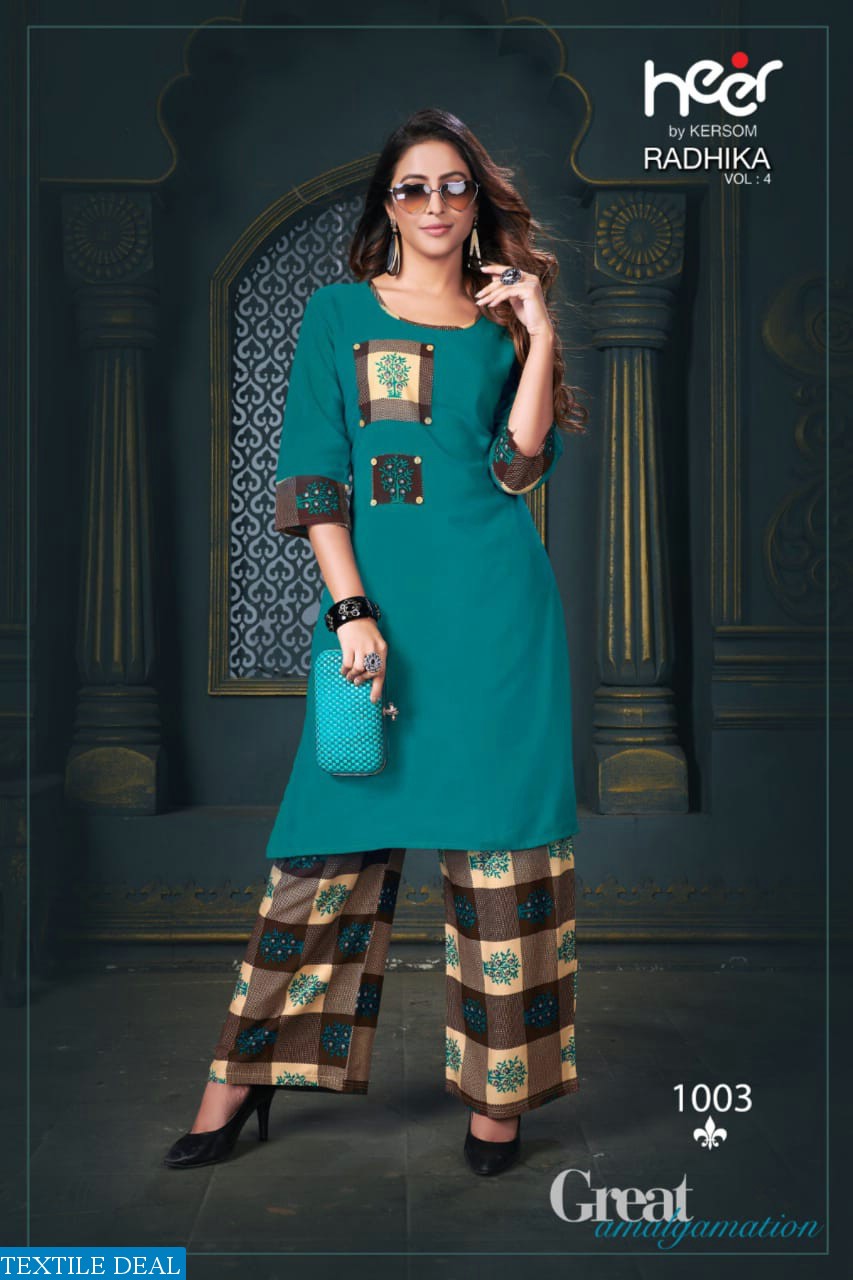 KERSOM HEER RADHIKA VOL 4 COTTON KURTI WITH PLAZZO WHOLESALE PRICE