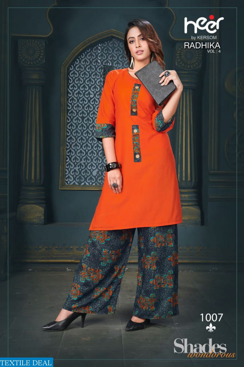 KERSOM HEER RADHIKA VOL 4 COTTON KURTI WITH PLAZZO WHOLESALE PRICE