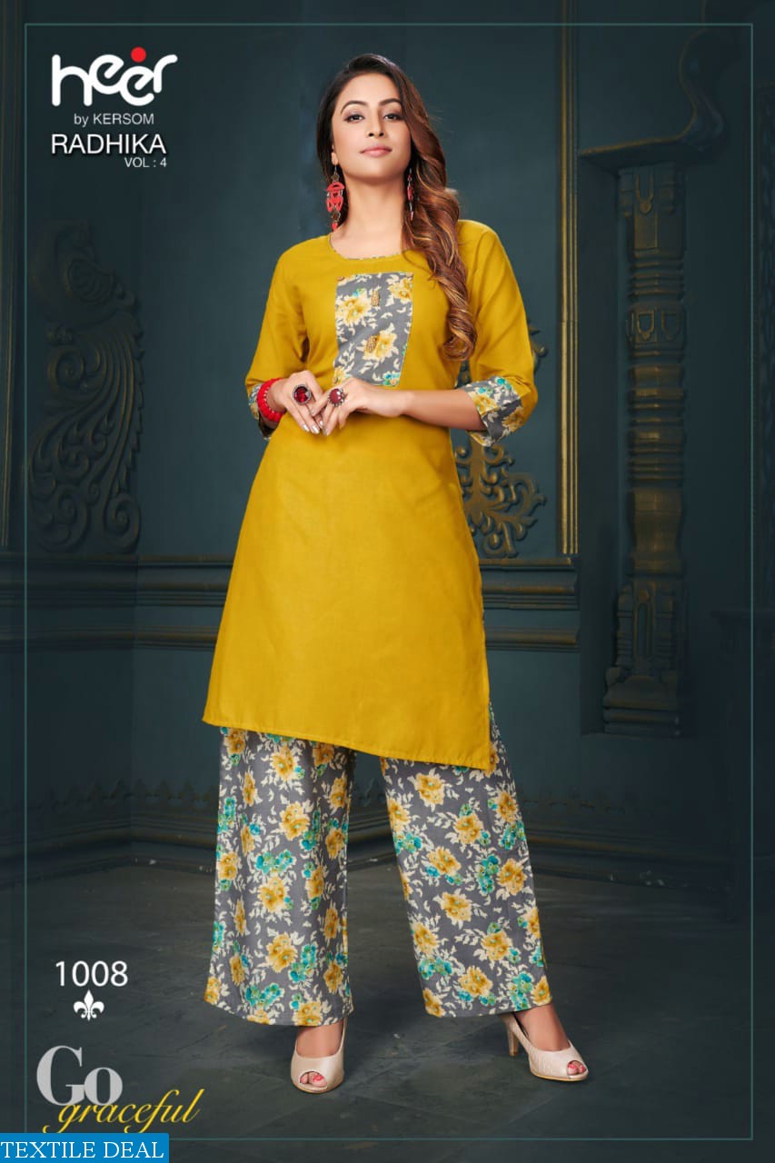 KERSOM HEER RADHIKA VOL 4 COTTON KURTI WITH PLAZZO WHOLESALE PRICE