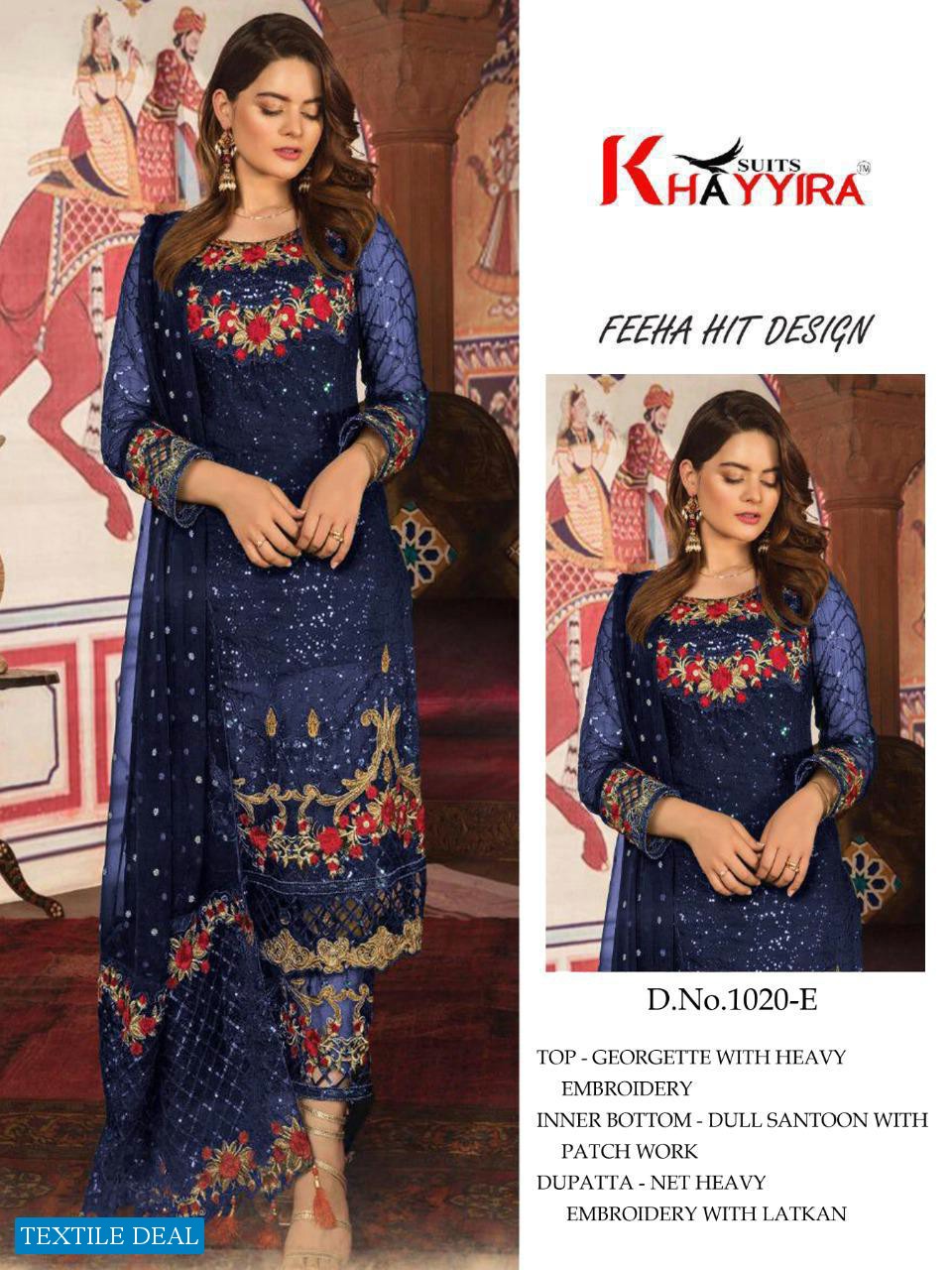 KHAYYIRA SUITS FEEHA HIT DESIGNS GEORGETTE EMBROIDERY PAKISTANI SUITS