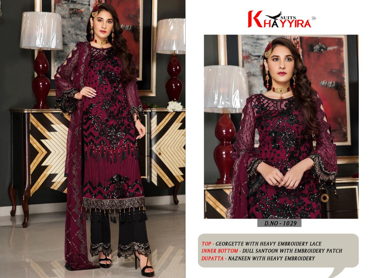 KHAYYIRA SUITS MARYAMS GOLD GEORGETTE PAKISTANI DRESS MATERIALS SELLER