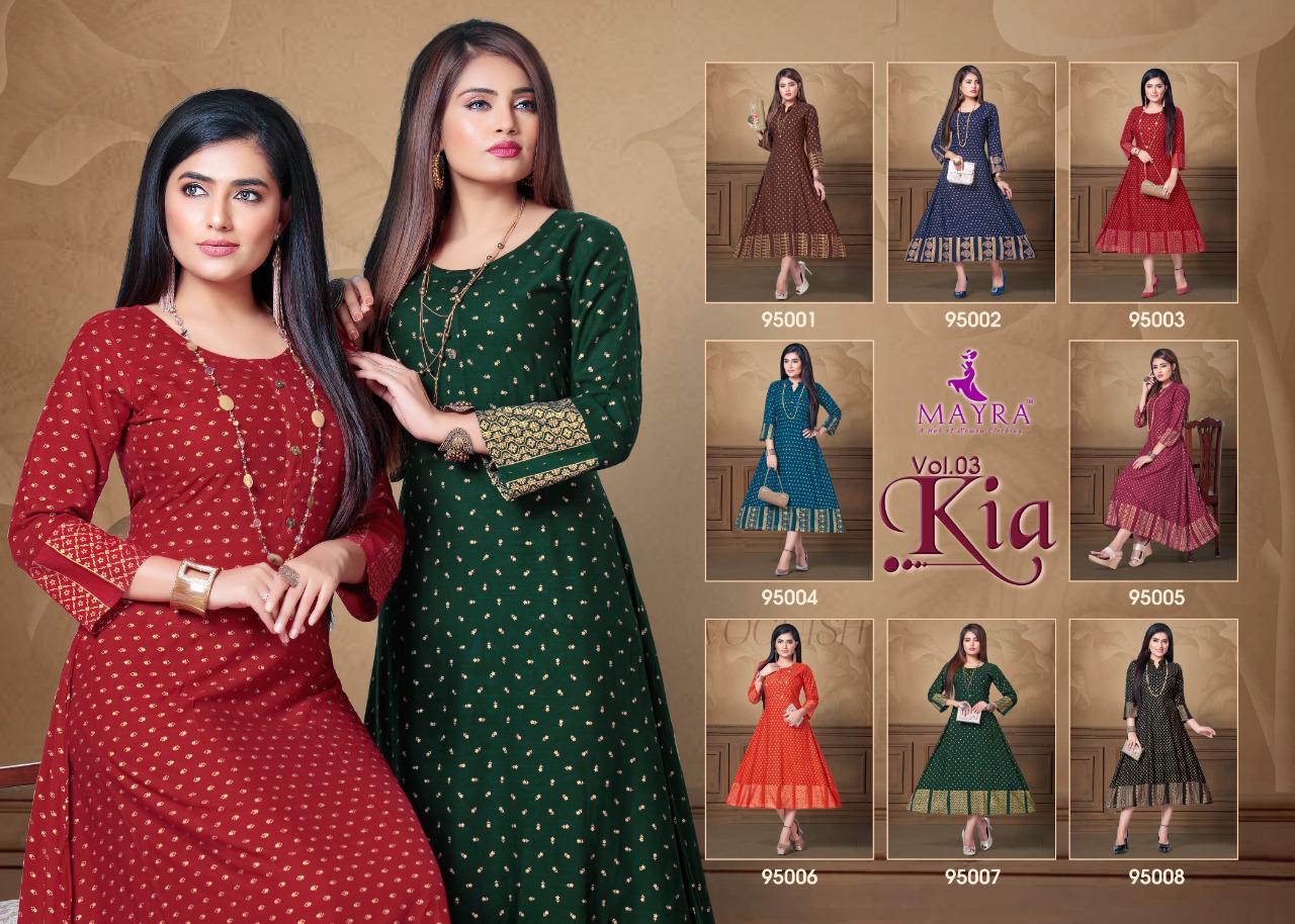 KIA VOL 3 BY MAYRA RAYON SLUB ANKLE LENGHT LATEST GOOD LOOKING KURTI EXPORTER
