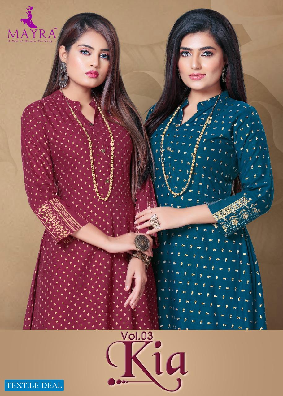 KIA VOL 3 BY MAYRA RAYON SLUB ANKLE LENGHT LATEST GOOD LOOKING KURTI EXPORTER