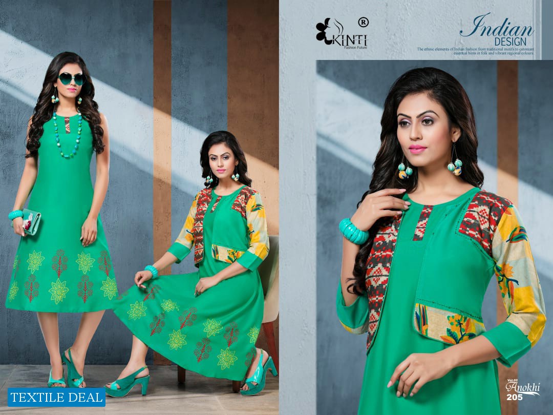 KINTI ANOKHI VOL 2 RAYON KURTI WITH JACKET COLLECTION INDIAN KURTI