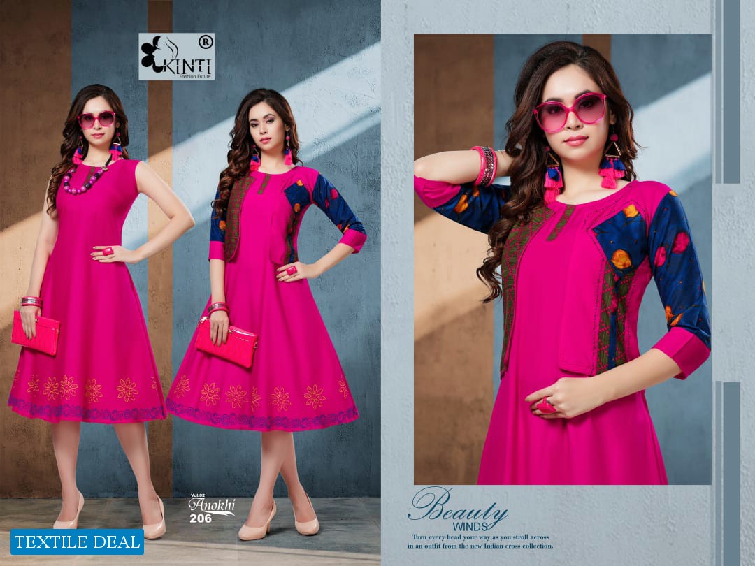 KINTI ANOKHI VOL 2 RAYON KURTI WITH JACKET COLLECTION INDIAN KURTI