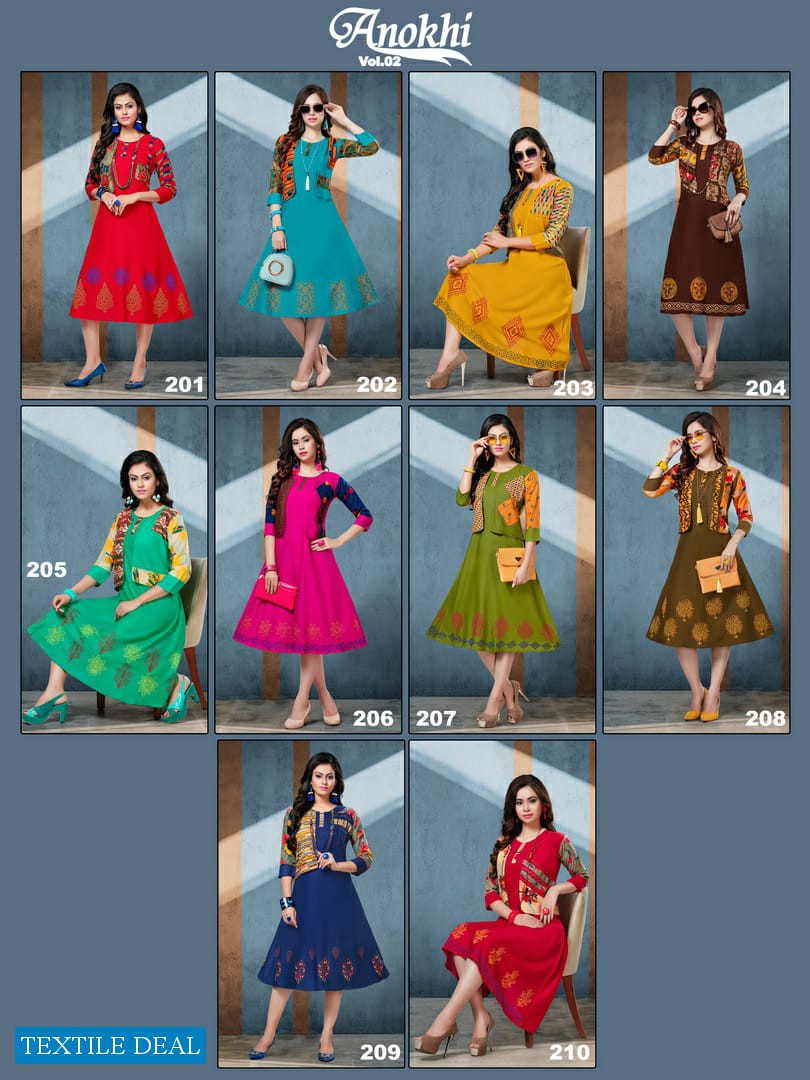 KINTI ANOKHI VOL 2 RAYON KURTI WITH JACKET COLLECTION INDIAN KURTI
