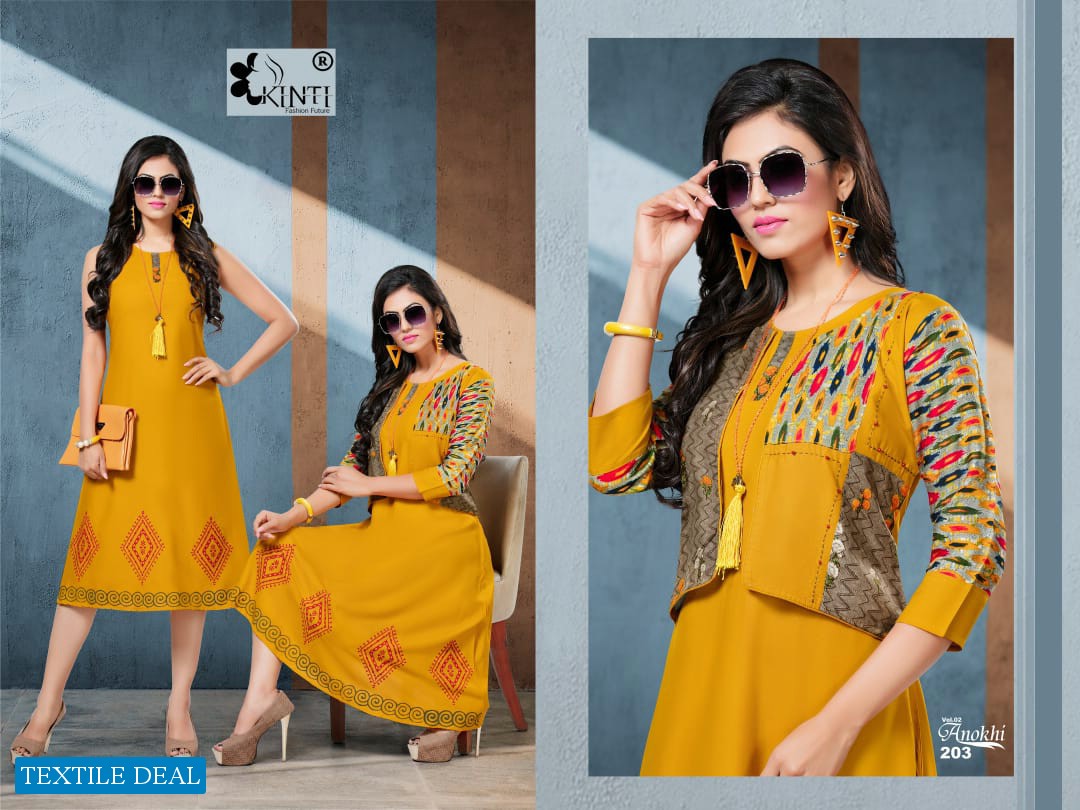KINTI ANOKHI VOL 2 RAYON KURTI WITH JACKET COLLECTION INDIAN KURTI