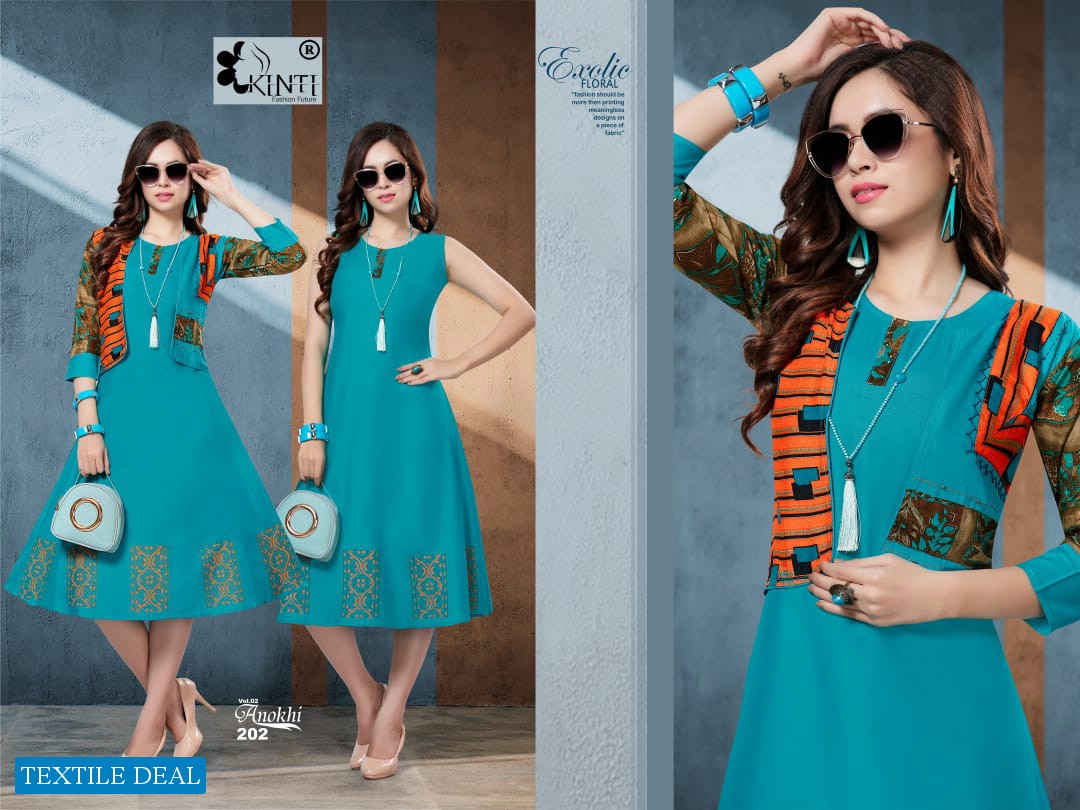 KINTI ANOKHI VOL 2 RAYON KURTI WITH JACKET COLLECTION INDIAN KURTI