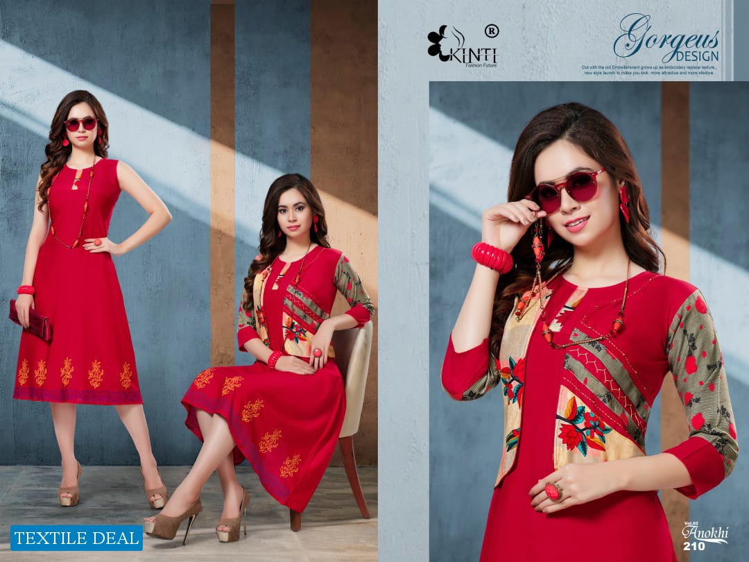 KINTI ANOKHI VOL 2 RAYON KURTI WITH JACKET COLLECTION INDIAN KURTI
