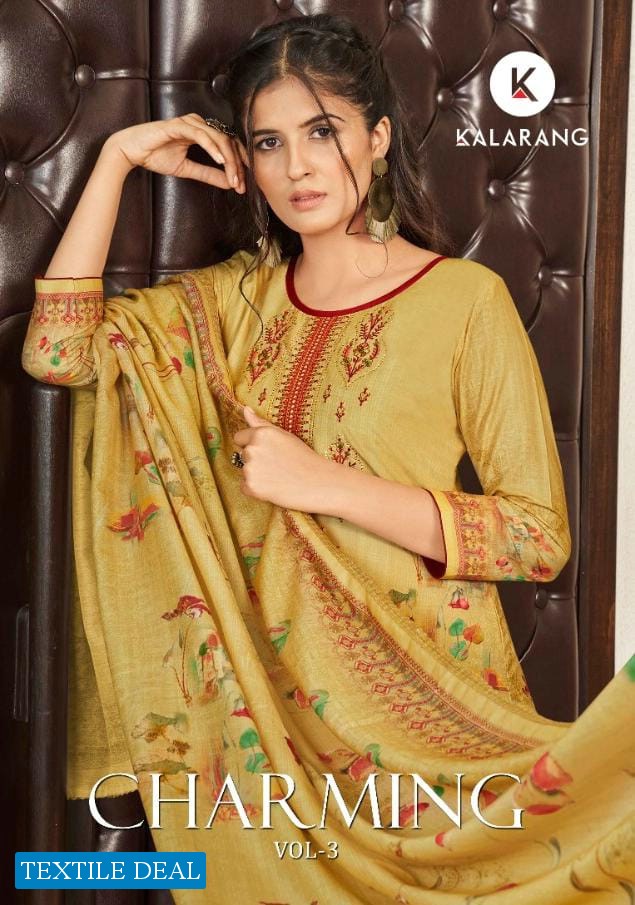 Kalarang Charming Vol-3 Wholesale Digital Muslin Print Embroidery Work Dress Material