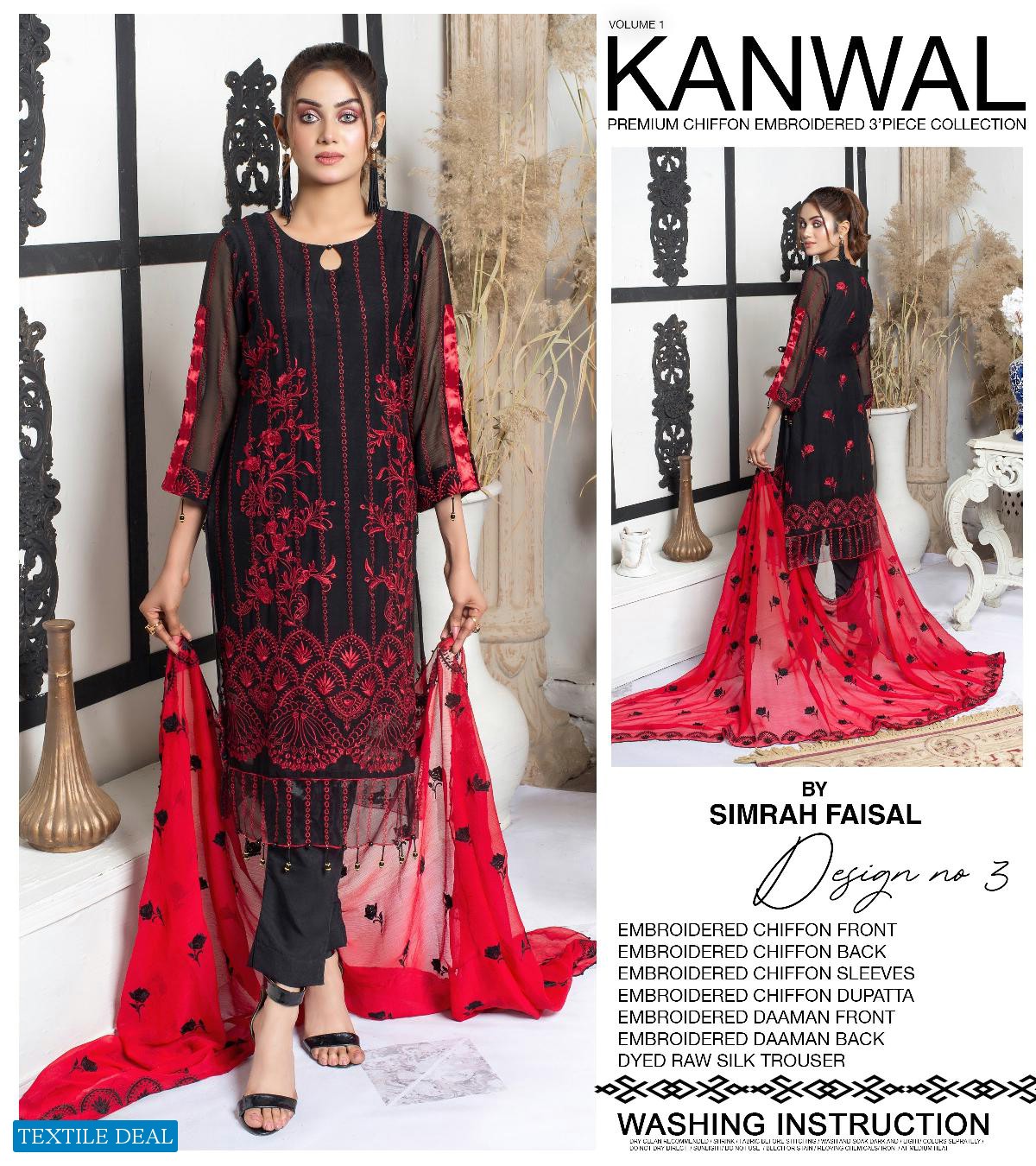 Kanwal Premium Chiffon Embroidered 3 piece Collection Vol-1 Wholesale Pakistani Dress