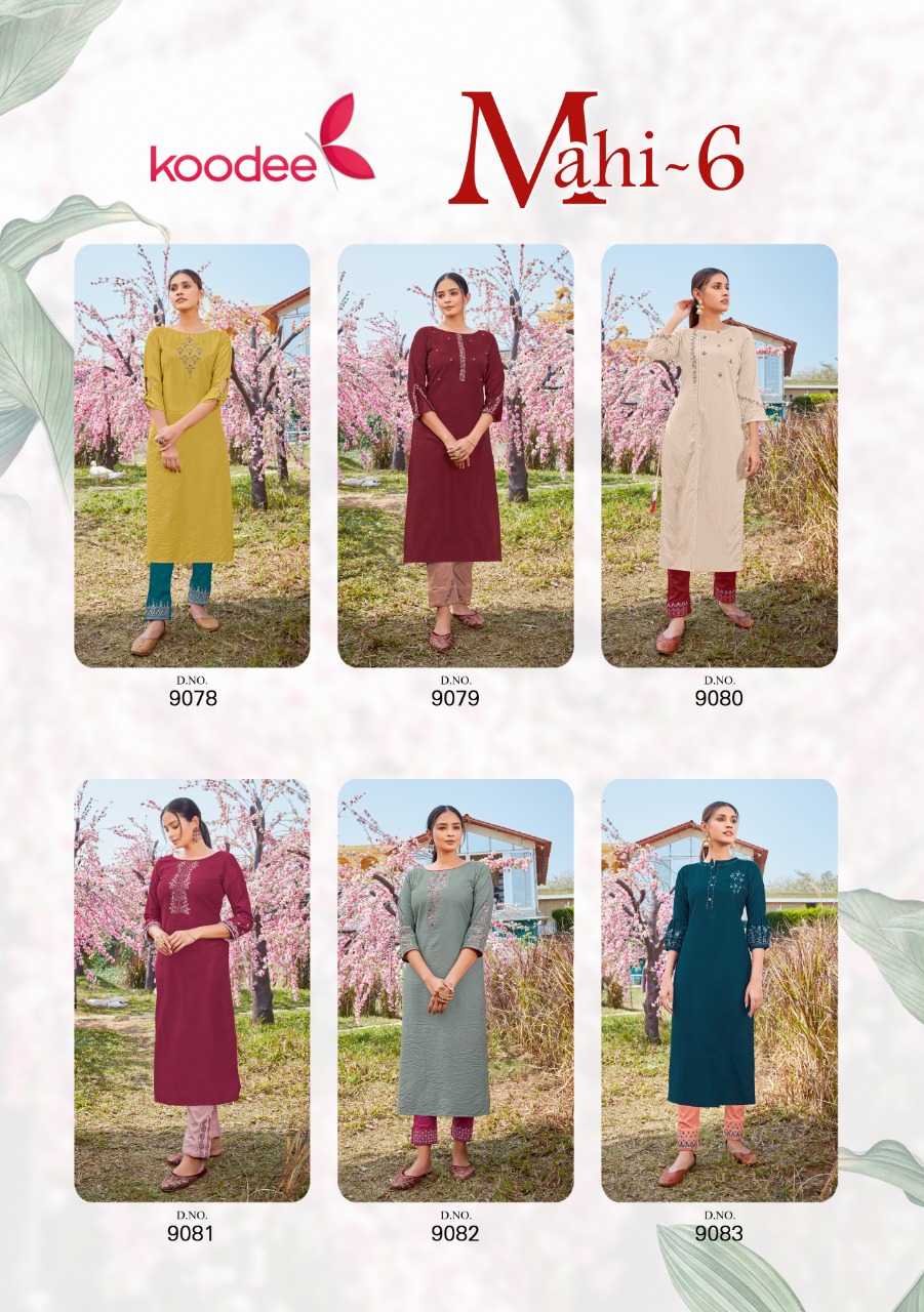 Koodee Mahi Vol-6 Wholesale Fancy Viscose Kurti With Pants