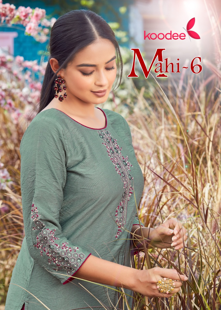 Koodee Mahi Vol-6 Wholesale Fancy Viscose Kurti With Pants