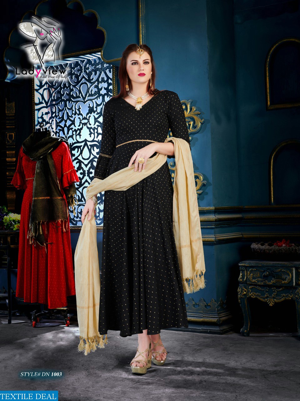 LADYVIEW PRESENT MANOHARI WEAVING RAYON KURTI WITH BANARASI DUPATTA TRADER