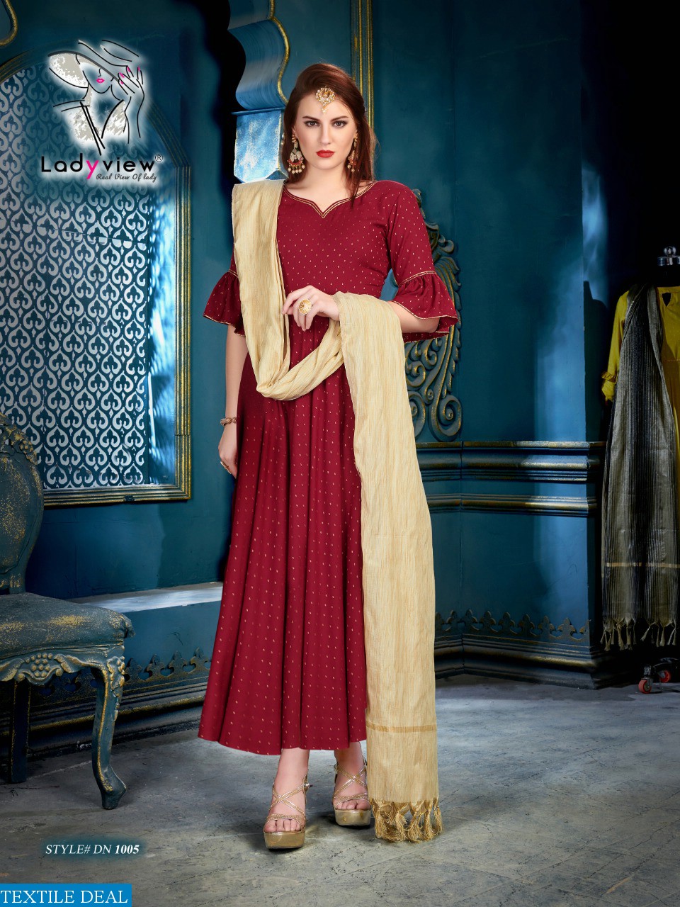 LADYVIEW PRESENT MANOHARI WEAVING RAYON KURTI WITH BANARASI DUPATTA TRADER