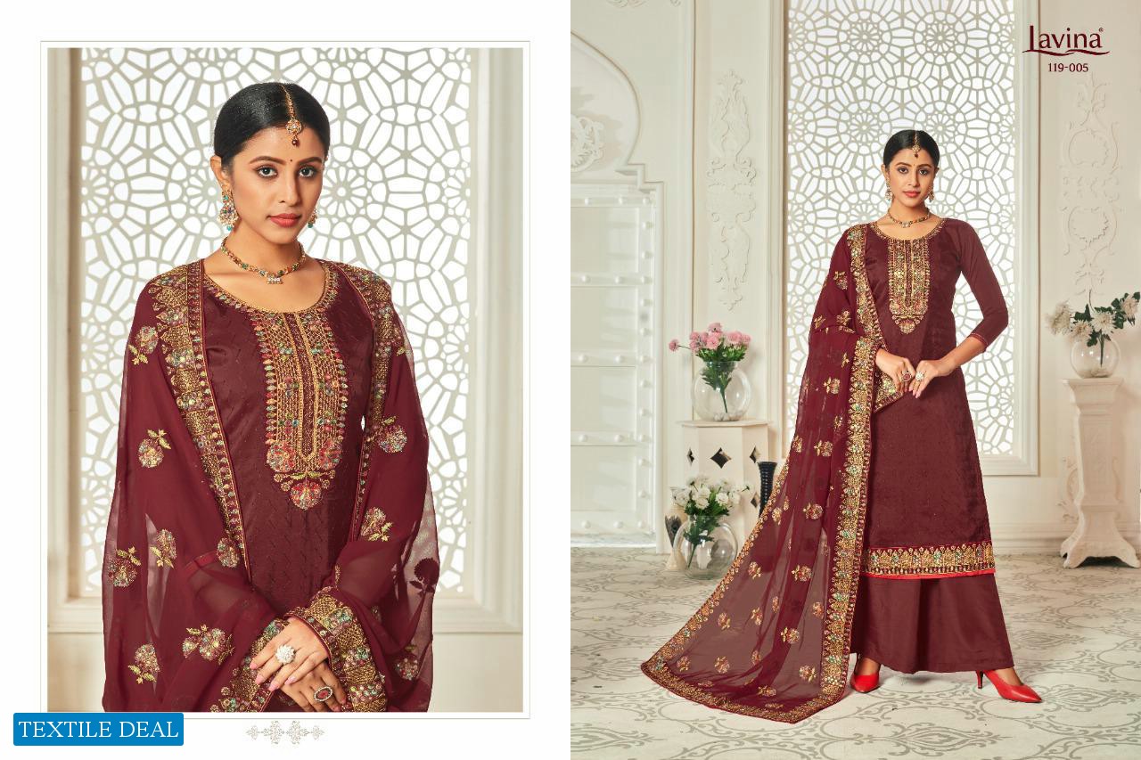 LAVINA LAUNCH LAVINA VOL 119 UPADA EMBROIDERY WORK BOTTOM SHARARA DESIGNER PARTY WEAR SUITS