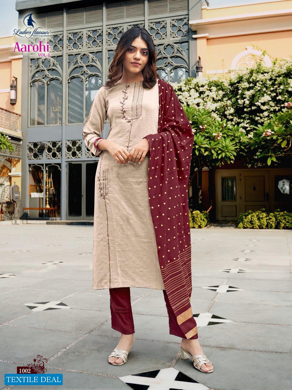 Ladies Flavour Aarohi Vol-3 Wholesale Full Stitched Top With Pants And Dupatta