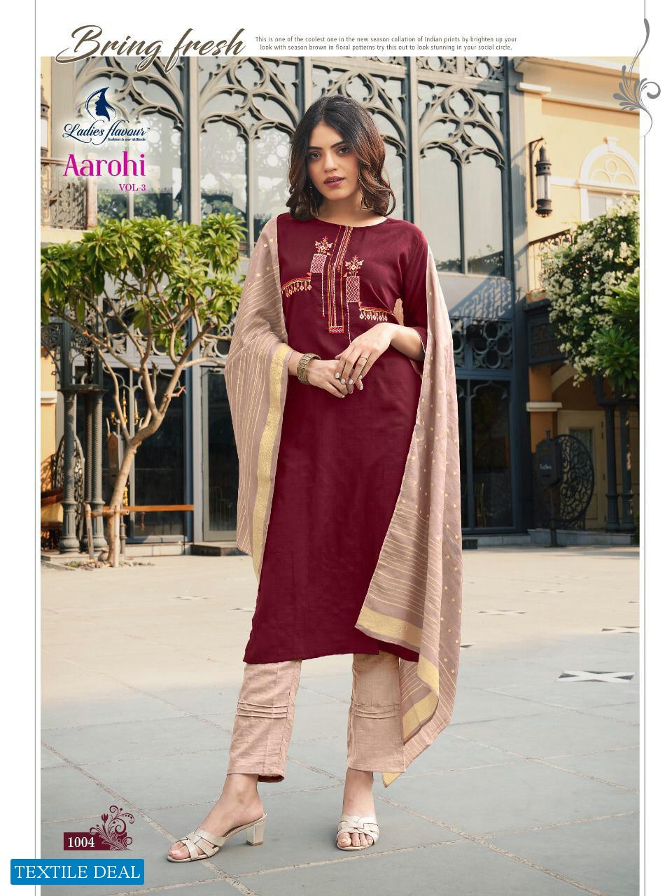 Ladies Flavour Aarohi Vol-3 Wholesale Full Stitched Top With Pants And Dupatta